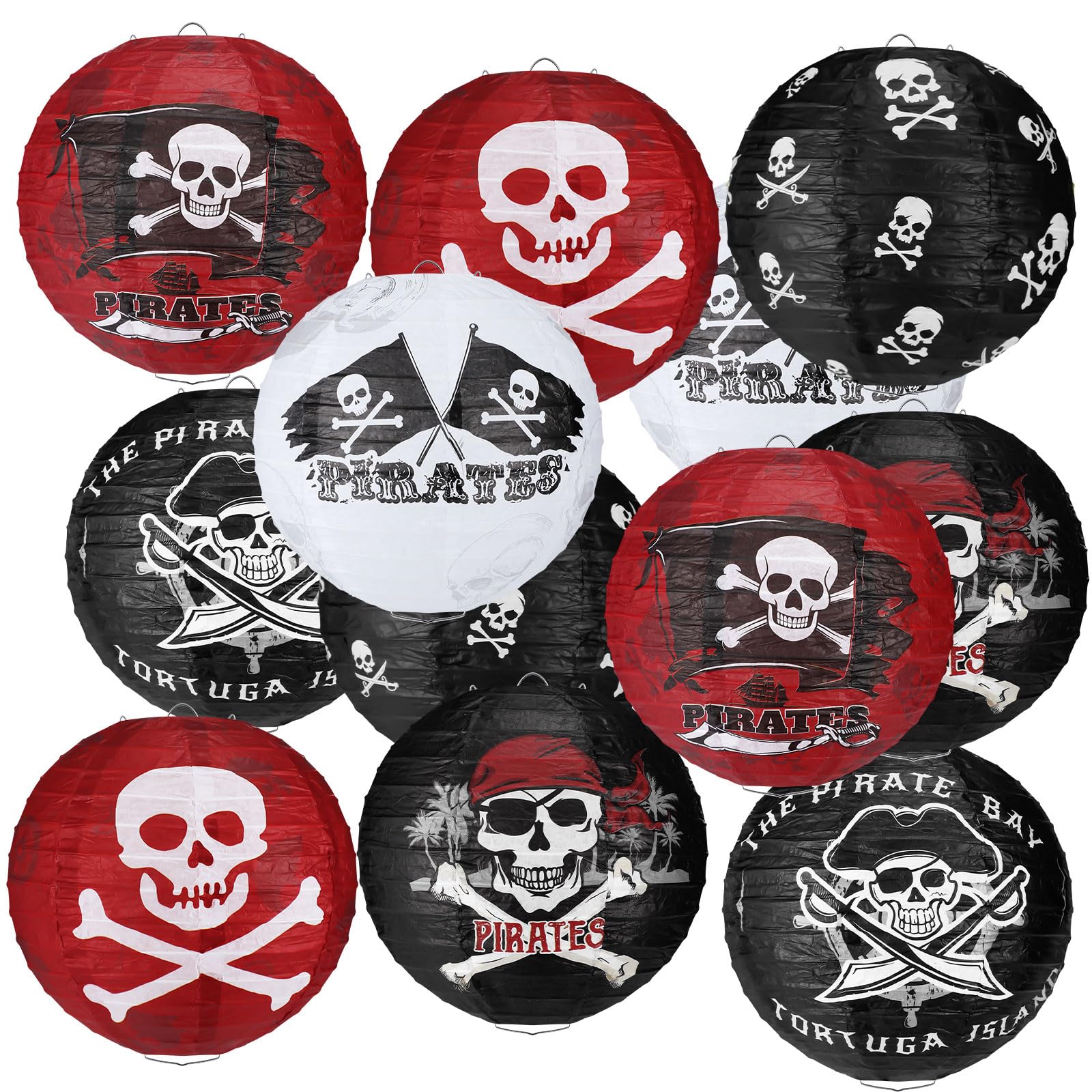 Photo 1 of Panelee 12 Pcs Pirate Theme Paper Lanterns Birthday Party Decorations 8 Inch Hanging Round Paper Lanterns for Halloween Party Decorations Holiday Indoor Outdoor Ceiling Ornament Supplies