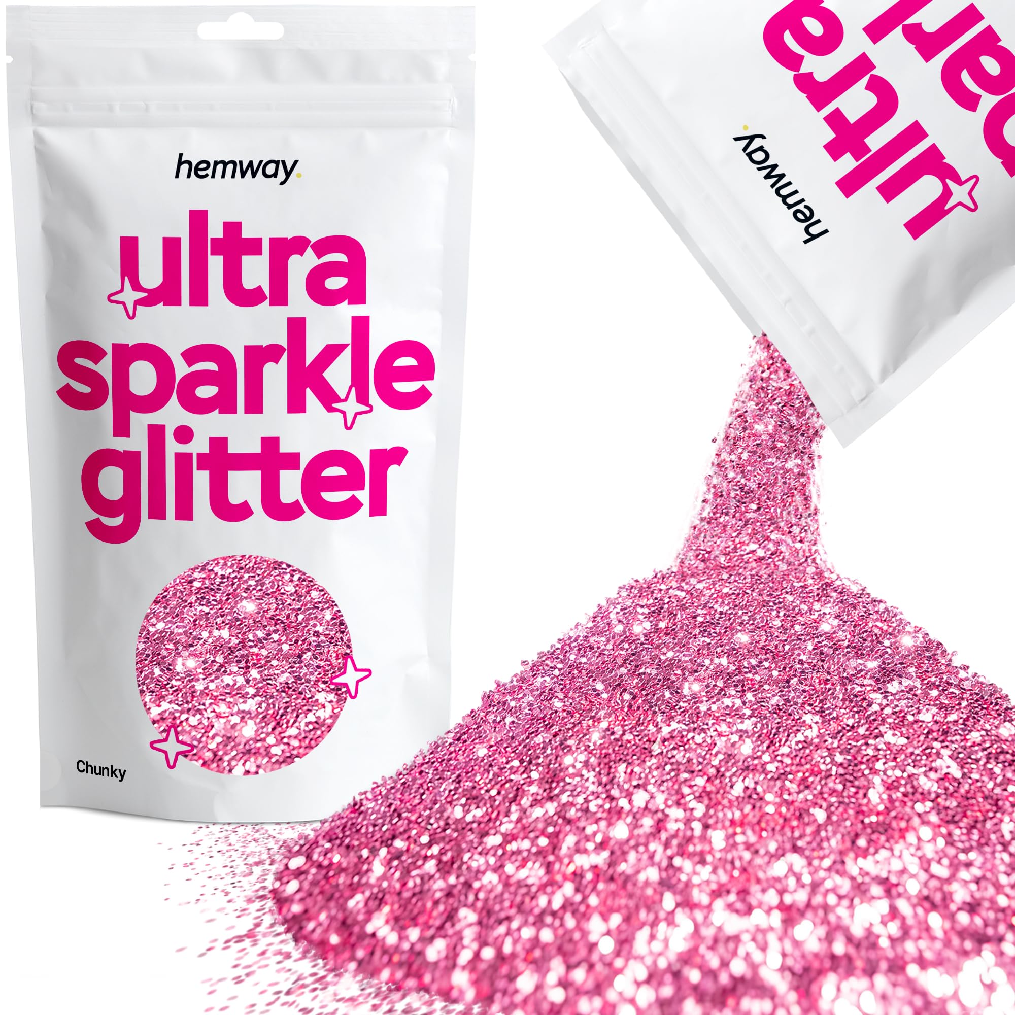 Hemway Ultra Sparkle Glitter Rose Pink 100g Chunky | Glitter for Arts & Craft, Makeup, Nail Art, Crafting, Card Making, Sparkle Decoration