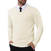 CRYSULLY Men's V Neck Sweater Knitted Pullover Casual Soft Lightweight Long Sleeve Dress Sweater
