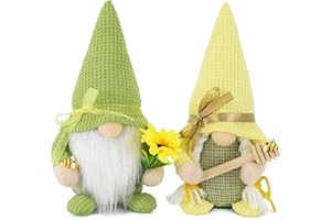 Attiigny Bumble Bee Gnome Plush, Set of 2 Honeybee Spring Summer Gnomes Holiday Ornaments, Handmade Shelf Tiered Tray Decorations Gifts Bee Dolls for Home