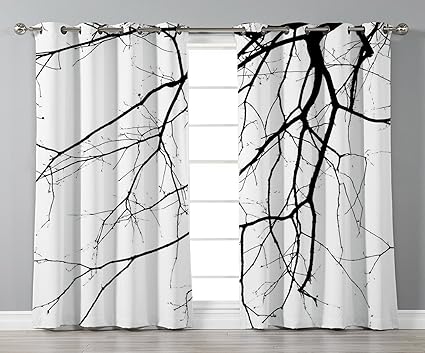 Amazon Com Stylish Window Curtains Black And White Macro Leafless