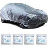 4-Pack Disposable Car Covers, Clear Plastic Car Cover for Automobiles | Universal outdoor car cover with elastic band; waterproof protection from rain, dust and snow for sedans and vehicle storage.