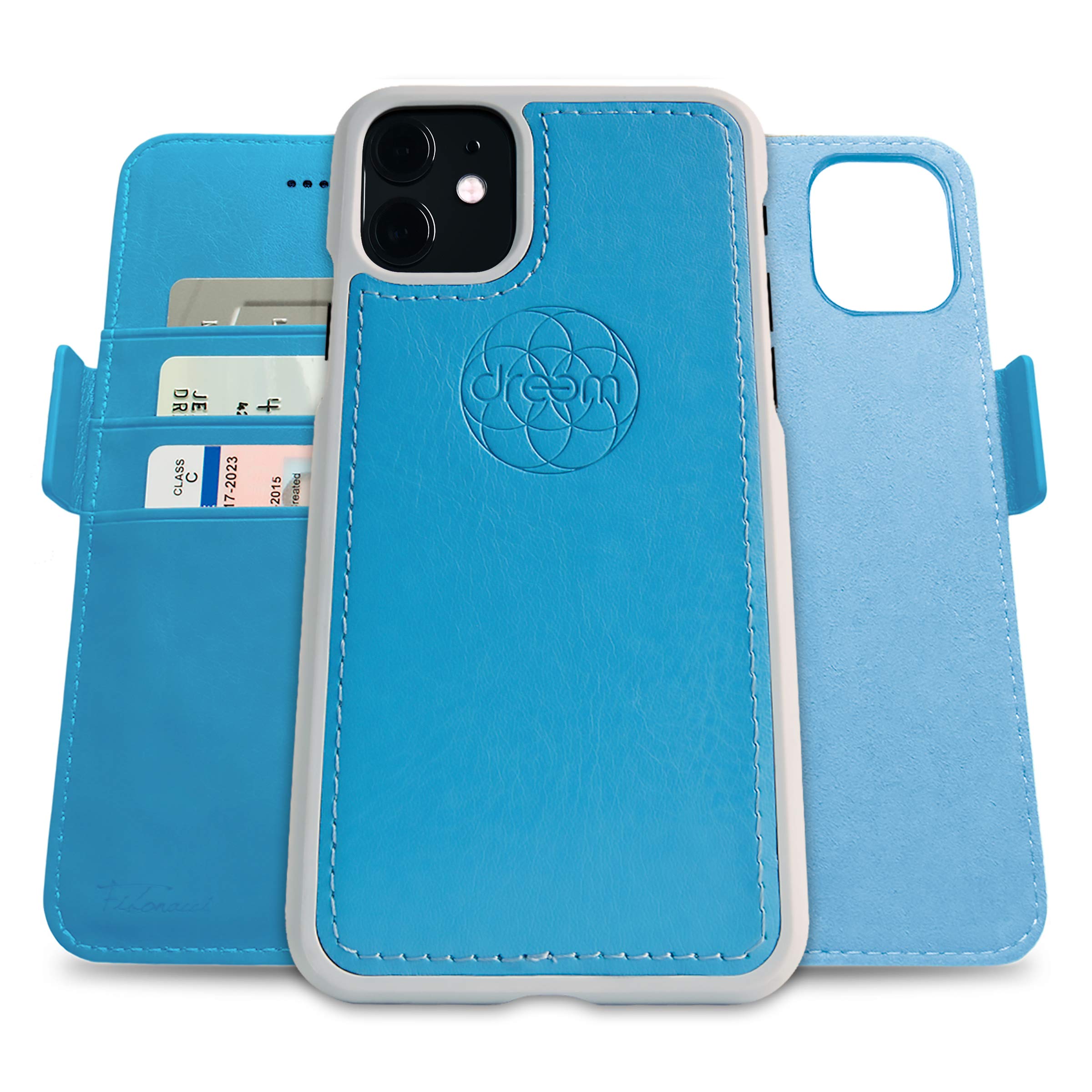 dreem Fibonacci 2-in-1 Wallet Case for Apple iPhone 11 - Luxury Vegan Leather, Magnetic Detachable Shockproof Phone Case, RFID Card Protection, 2-Way Flip Stand - Sky โ image 1