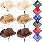 Unittype 6 Set Straw Hats Cowboy Bandanas Set Cowgirl Western Party Hat