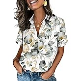 Zeagoo Button Down Shirts for Women Short Sleeve Collared Tops Dressy Casual V Neck Blouses