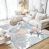 Corals Coastal Rug for Living Room 5x7 Area Rug Washable Non-Slip Rugs for Bedroom Cute Soft Kids Nursery Rug, Nautical Beach