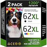 62XL Ink Cartridges Black and Color Replacement Envy 5540 Ink OfficeJet 5740 Ink Inktrack for HP 62XL Ink Cartridge Fit for E