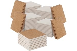 SINJEUN 40 Pack 4 Inches Absorbent Ceramic Tiles, White Unglazed Craft Tiles Coaster, Blank Ceramic Coasters Make Your Own Coasters with Cork for Drinks, Crafts, Acrylic Pouring, Square