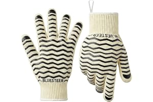 Oven Gloves, 932°F Heat Resistant Gloves, Oven Mitts with Fingers, Grill Gloves Heat Proof for Men Women, BBQ Gloves Silicone