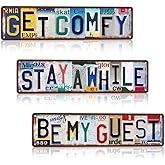TREEPERI Vintage License plate Be My Guest Get Comfy Stay a While Wall Decor Metal Sign Tin Signs for Bar Home Bedroom Garage 3 PCS