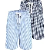 ENJOYNIGHT 2 Pack Mens Pajama Shorts Cotton Sleep Bottoms with Pockets & Drawstring