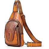 NIUCUNZH Genuine Leather Sling Bag Crocodile Flap Crossbody Purse Cross Shoulder Body Bags for Travel Everyday Carry Brown
