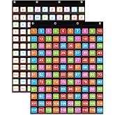 ANCOMEDO 120 Pockets Hundred Pocket Chart with 150 Pieces Double-Sided Number Cards,Number Pocket Chart for Students Classroom Home Counting and Organizer (Black-120 Pockets)