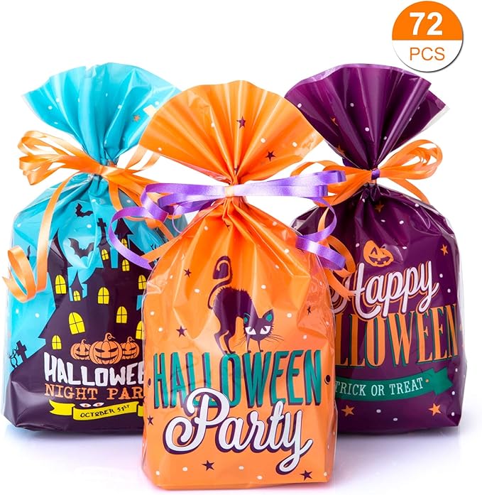 GWHOLE Pack of 72 Halloween Trick or Treat Bags Candy Goody Bags Tote