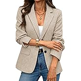 ELLEVEN Women’s Herringbone Tweed Blazer – Slim Fit Business Casual Work Jacket with Flap Pockets, Long Sleeve