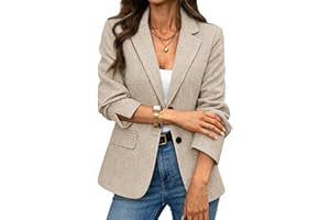 ELLEVEN Women’s Herringbone Tweed Blazer – Slim Fit Business Casual Work Jacket with Flap Pockets, Long Sleeve