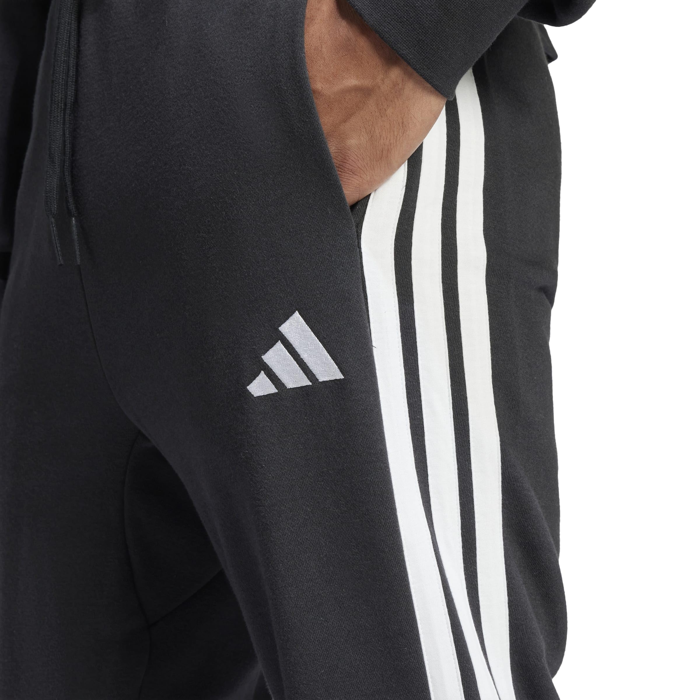 adidas Herren Essential Three Stripes French Terry Pants, Black/White, L 5