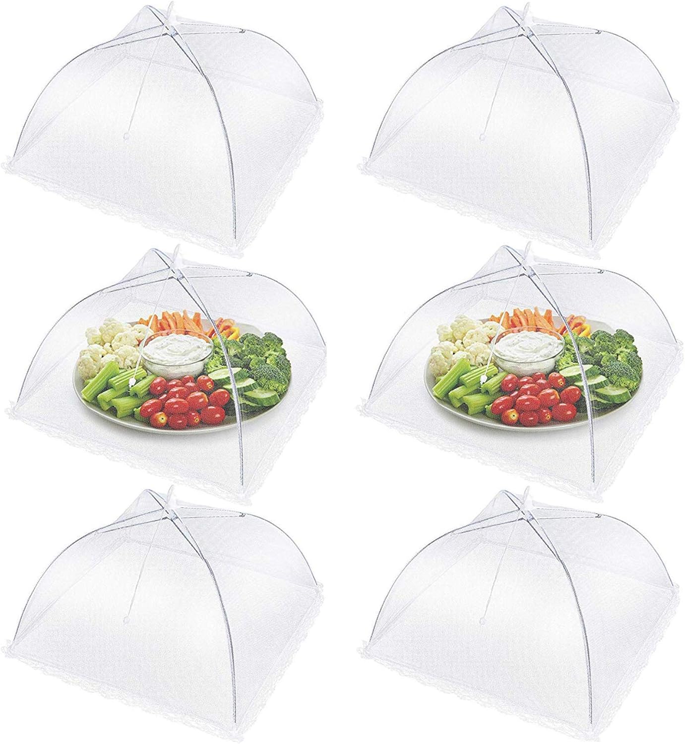 Fliegenhaube, 6er Set Abdeckhaube für Essen, 17 Zoll Abdeckhauben für lebensmittel,obsthaube,Faltbare Kuchenabdeckung, Fliegenschirm Lebensmittel Abdeckung, Fliegen-Schutz für Essen