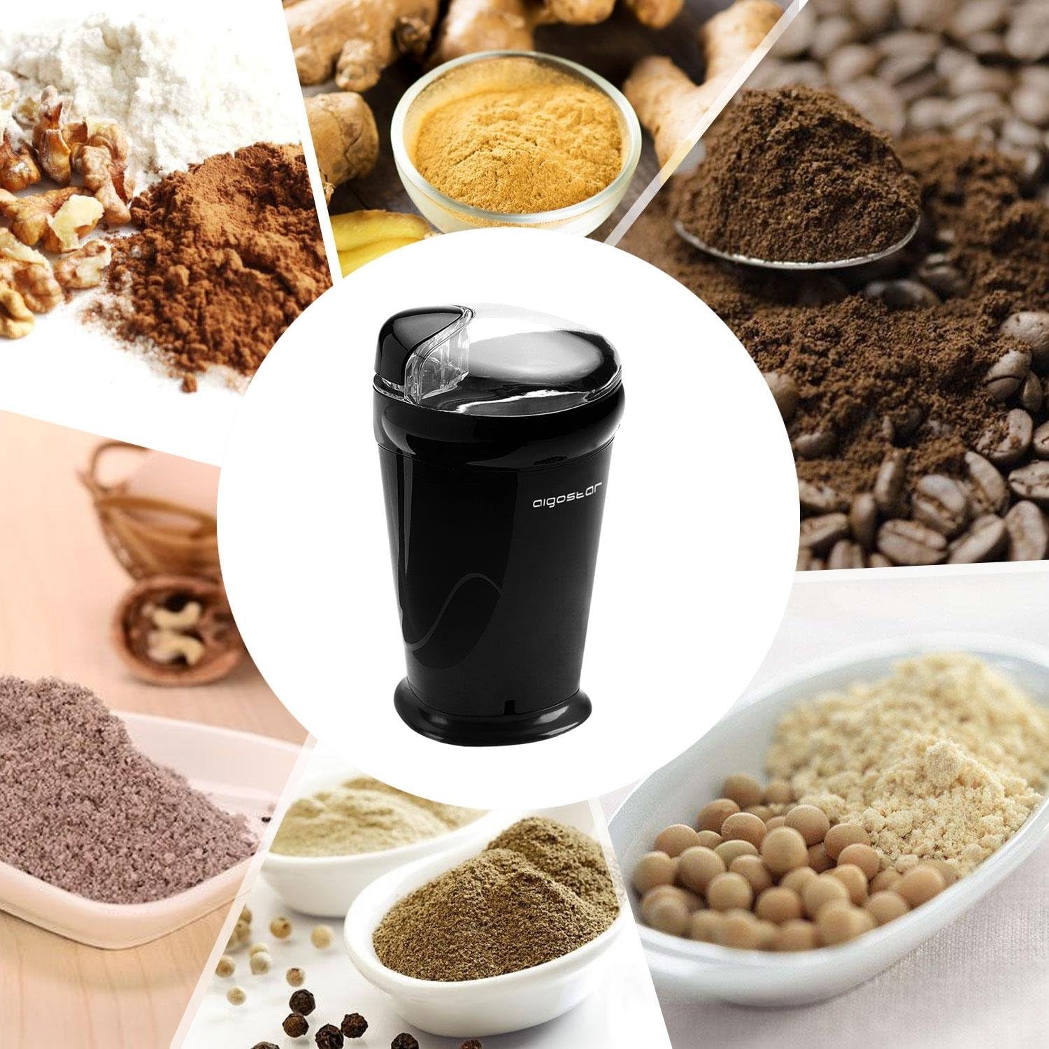 Aigostar Electric Coffee Grinder, Stainless Steel Blade, 200W, 60g Capacity, Cord Storage - Image 5