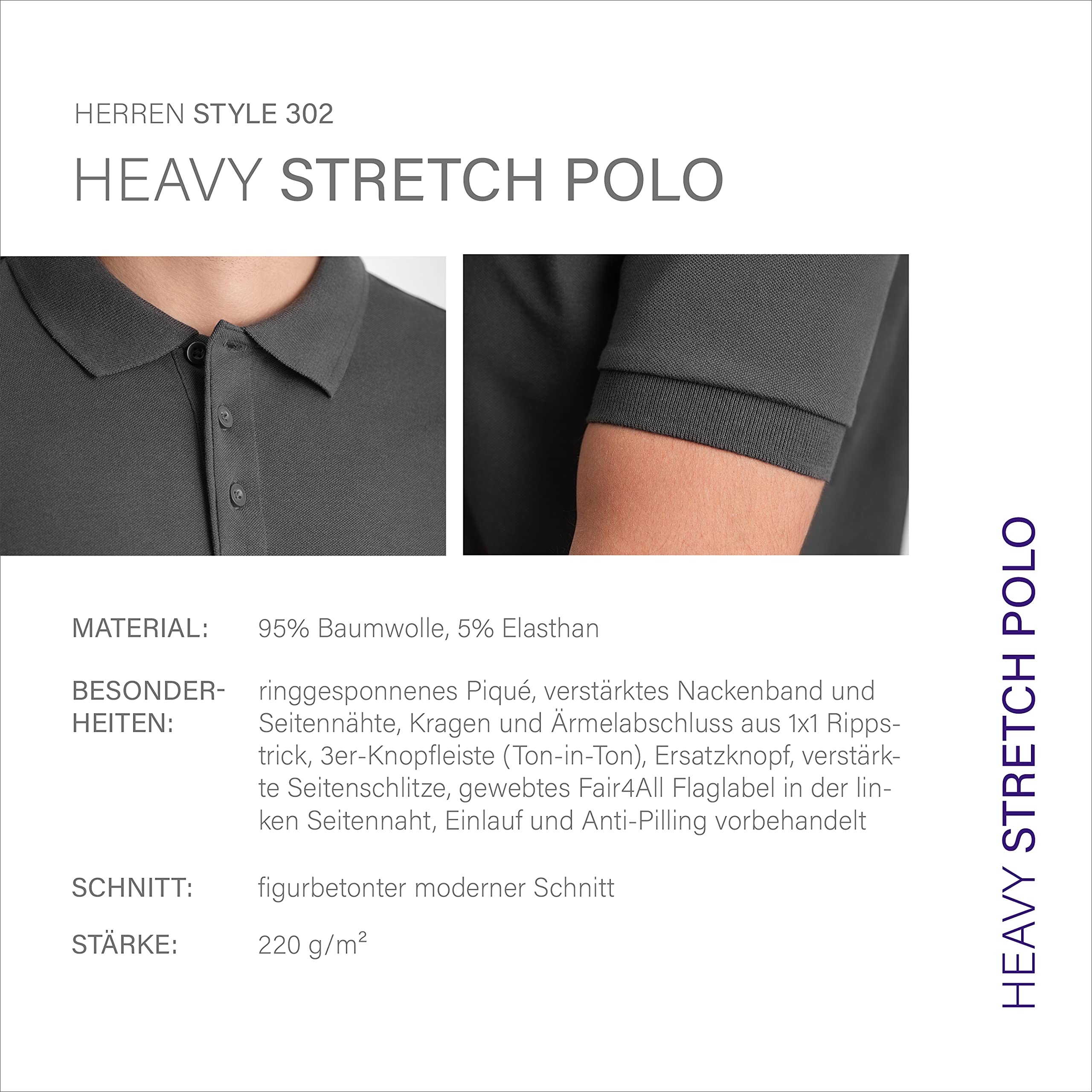 HRM Heavy Performance Polo, Schwarz, Gr. M | Premium Herren Polo Shirt | Basic Polohemd Bis 60°C Waschbar | Hochwertige & Nachhaltige Bekleidung | Workwear 3