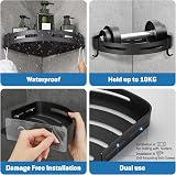 GRICOL Shower Corner Shelf No Drilling with Adhesive 2 Tiers 4 Hooks Black view 3