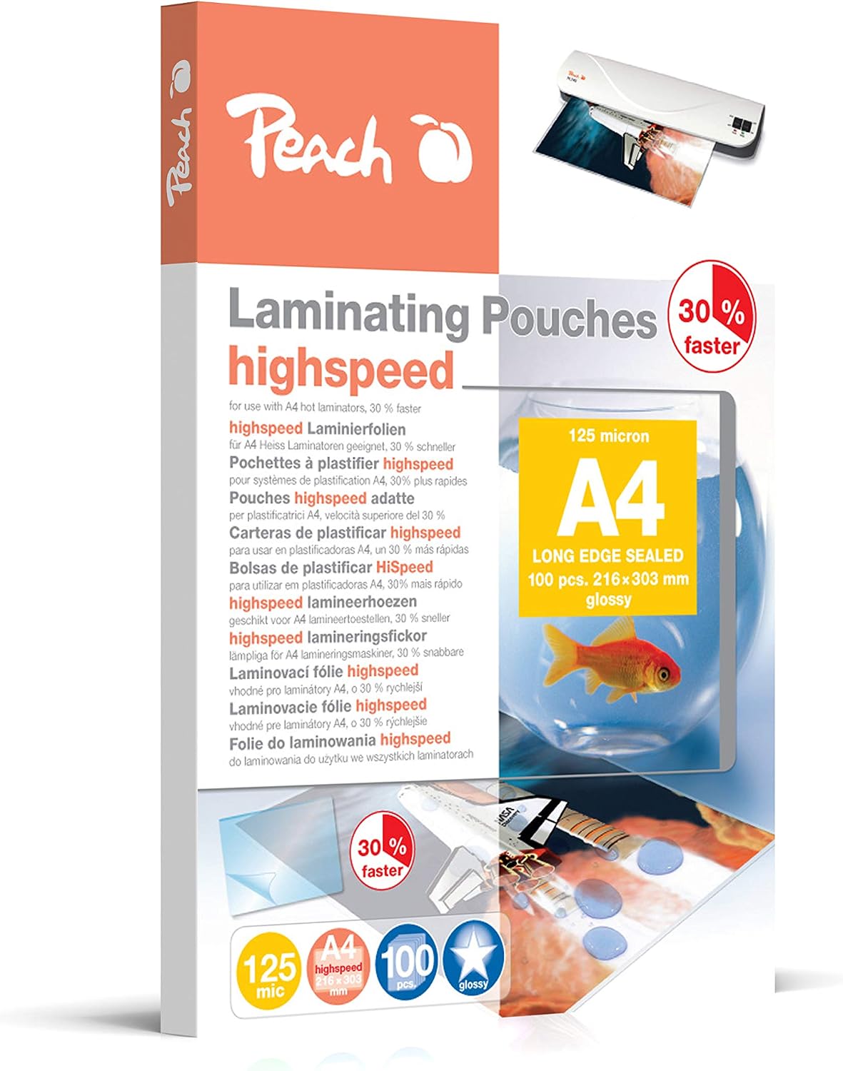 Peach PP525-22 High-Speed Laminating Pouches A4, 2 x 125 microns, 100 Laminating Pouches, Glossy Finish - Image 3