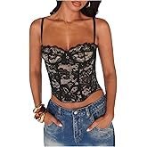 winkbay Women's Lace Corset Top Summer Sweetheart Neckline Spaghetti Strap Party Camisole Night Out Outfit