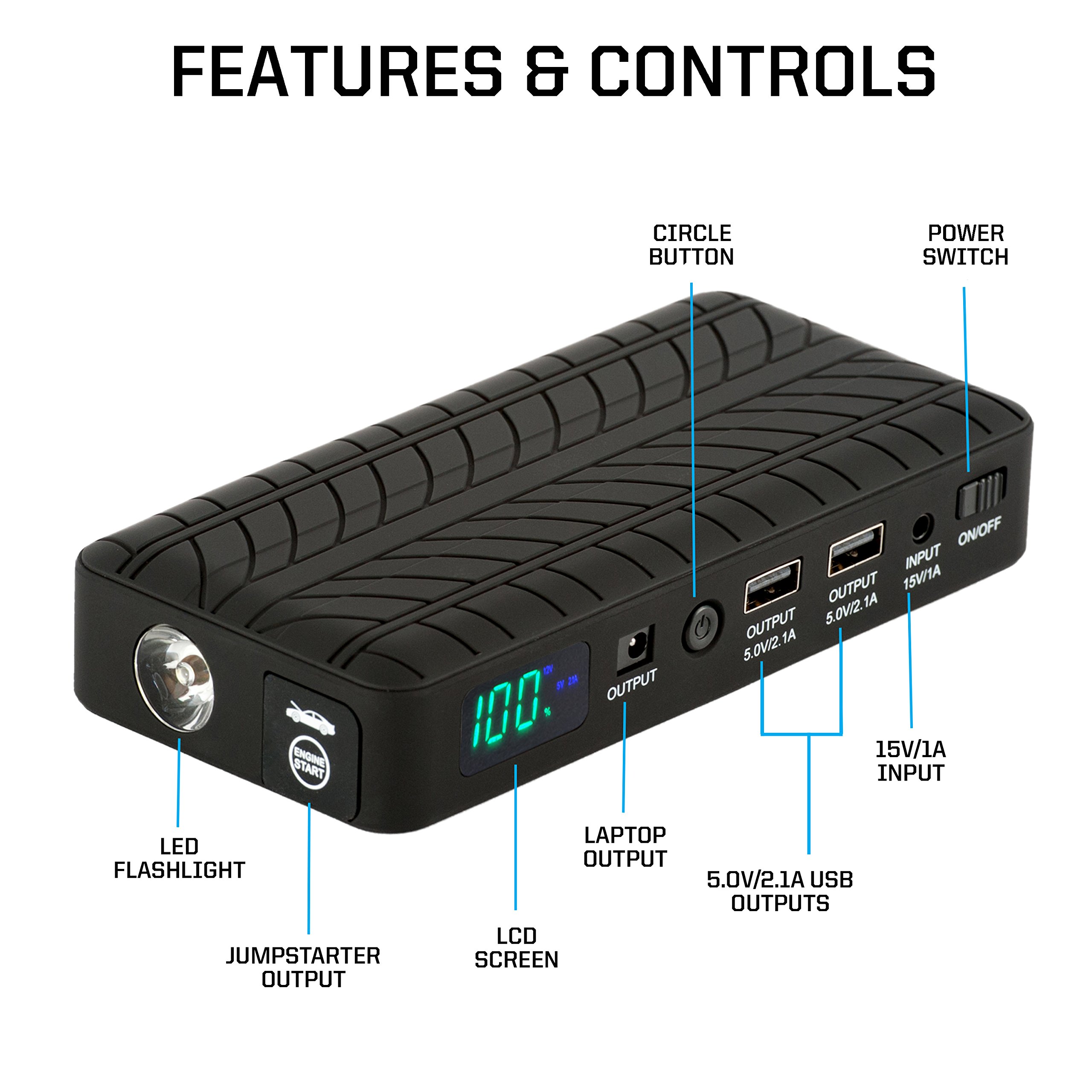 Rugged Geek RG1000 Safety 1000A Portable Car Jump Starter, Battery