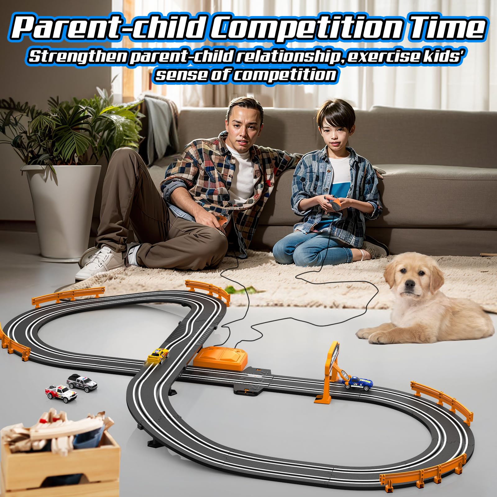 Slot Car Race Track Sets for Boys, Race Car Track with 2 High-Speed Slot Cars, Battery or Electric Car Track, Dual Racing Game Lap Counter Track Sets, Toys Gifts for Boys Girls Ages 4 5 6 7 8-12