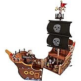 KidKraft Adventure Bound™: Wooden Pirate Ship Play Set with Lights and Sounds, Pirate Figures, 8 Pieces Included, Gift for Ag