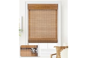 LazBlinds No Tools No Drill Cordless Bamboo Roman Shades, Light Filtering Window Treatment, Roll Up Bamboo Blinds for Window 28'' W x 64'' H, Ceylon Light Russet