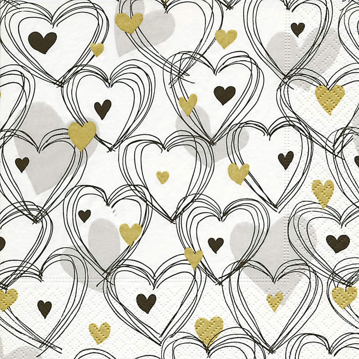20 Napkins Heart Rain Gold/Black/Heart/Love/Wedding 33 x 33 cm