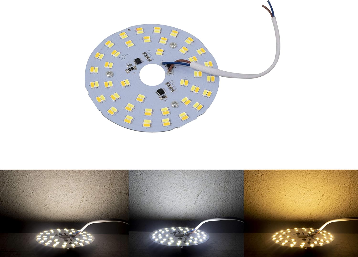 repuesto led 12w 3 en 1 luz fria neutra calida circular