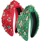 BSJELL Christmas Headband for Women Holiday Accessories Decorations Xmas Tree Snowflake HoHoHo Crystal Knotted Headband Festive Headwear Party Gifts (Christmas Tree Bow)