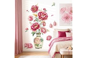 decalmile Flower Vase Wall Stickers Red Gold Peony Flower Wall Decals Bedroom Living Room Offices Home Decor