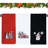 APUDWN 3 Pcs Christmas Bathroom Hand Towels 13.7 x 29.5'' 100% Cotton Embroidered Red Black Bath Towel Gifts Set Buffalo Plaid Snowman Truck Christmas Tree Decorative Dishcloths for Xmas Home Kitchen