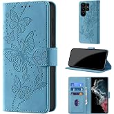 Case Wallet for Samsung Galaxy S23 Ultra, Light Blue | RFID Blocking, 3 Card Holder Stand, Shockproof TPU Shell, PU Leather Magnetic Closure, 6.8-inch