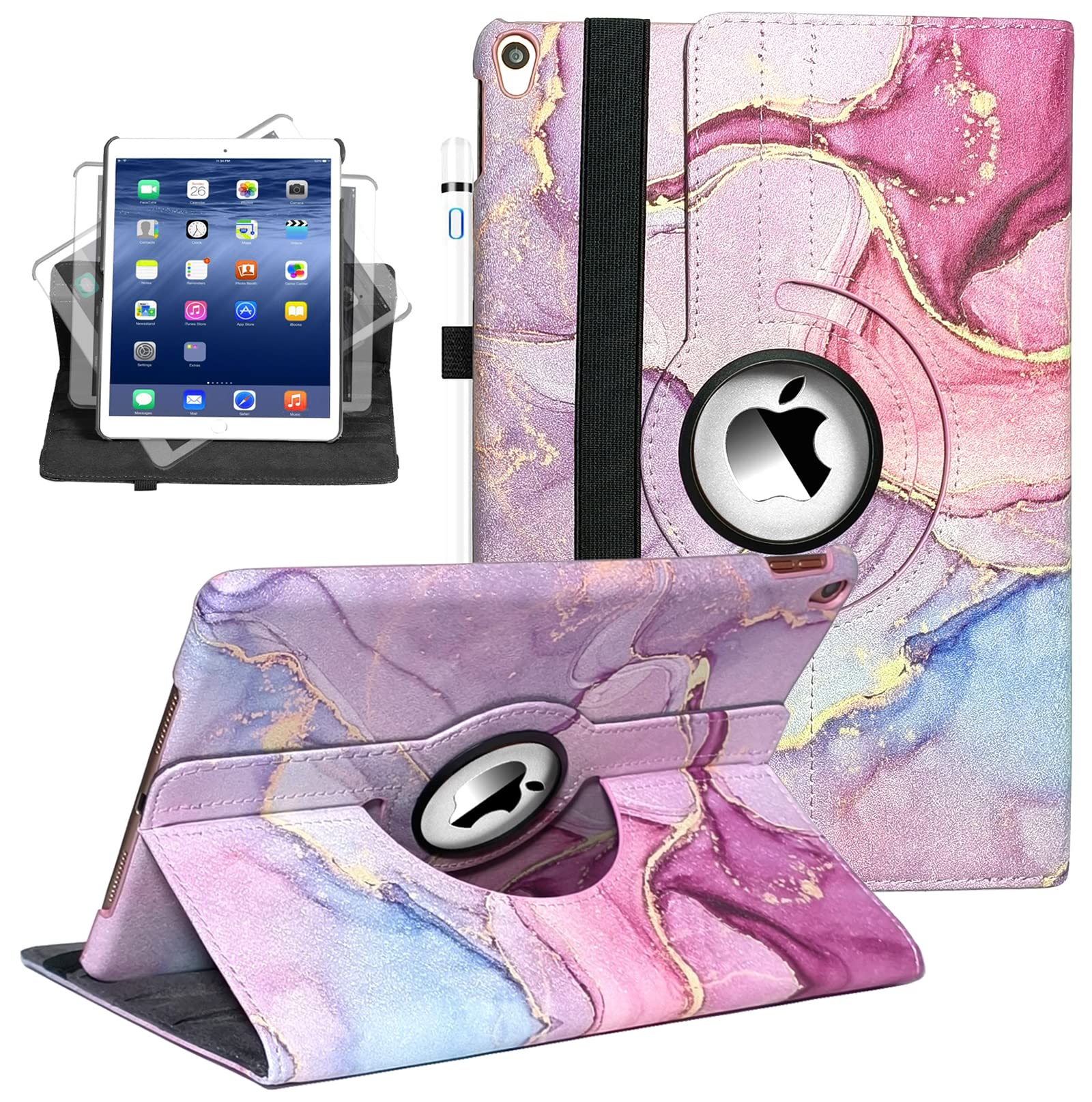 Photo 1 of ***MINOR DAMAGE 1 CORNER HAS MINOR CHIP ITS BROKEN**** Newraturner 360 Rotating Stand Smart Case for iPad Air (3rd Gen) 10.5" & iPad Pro 10.5" - Auto Wake/Sleep Feature (Pink Marble)