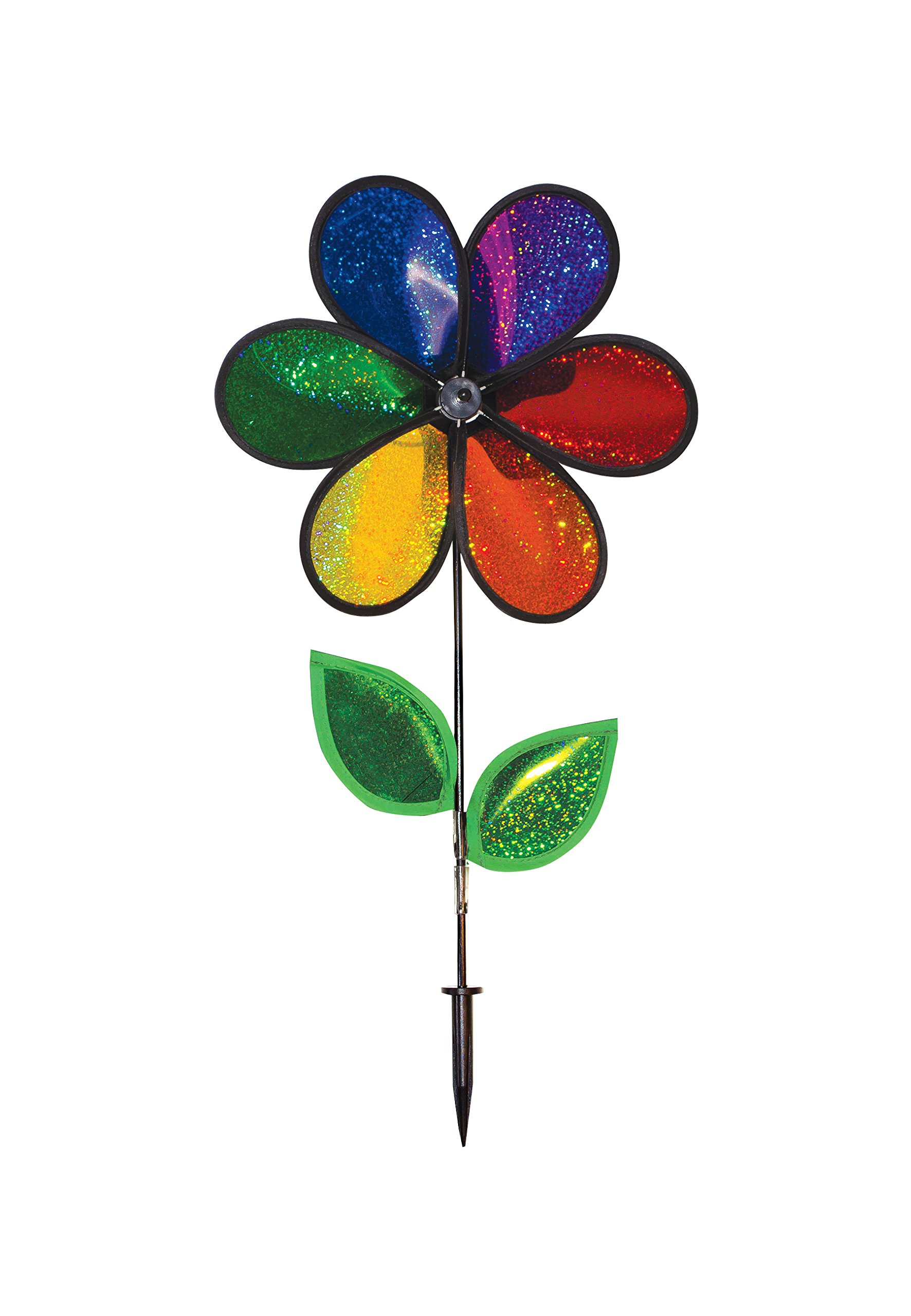 In the Breeze Rainbow Sparkle Flower Spinner with Leaves, 12"