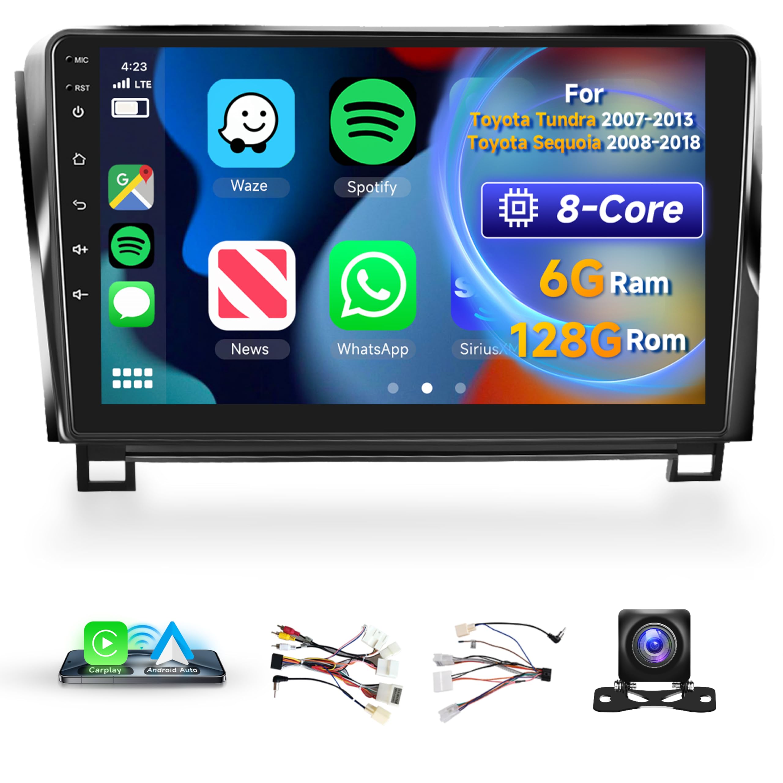 Photo 1 of [8 CORE 6G+128G] Upgraded Android 13 for Toyota Tundra 2007-2013 Toyota Sequoia 2008-2018 Car Radio with Wireless Carplay, 10.1 Inch Touch Screen with Bluetooth, GPS Navi, WiFi, DSP+ Backup Camera