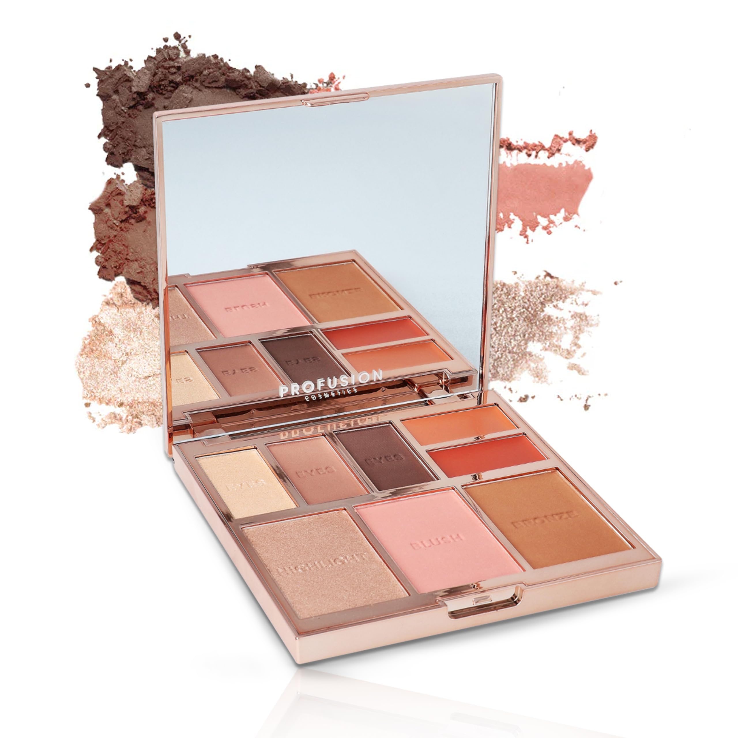 Profusion Cosmetics Full Face Palette Nude, 8 Shade Eye, Face and Lip Palette for Natural and Bold Makeup Looks, Ultimate Makeup Essential for Medium to Deep Complexions, Nude
