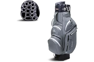 Big Max Dri Lite Silencio 2 - Waterproof Golf Cart Bag with Protective 14 Way Golf Club Divider Organizer Top, Water-Proof Zipper Pockets and Integrated Cooler Bag for Beverages