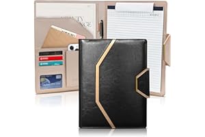 DONBAO Leather Padfolio Portfolio Binder, Luxury Business Document Organizer, Interview Legal Storage Padfolio with Card Holder (Black)