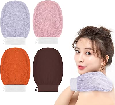 DONQL 4Pcs Exfoliating Gloves Body Scrub Mitts for Men & Women