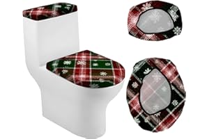 SEEWAN Christmas Toilet Lid Cover, Dust Splash Resistant Toilet Seat Cover and Toilet Tank Cover Set,Reusable Home Bathroom Accessory Decoration, Stripes