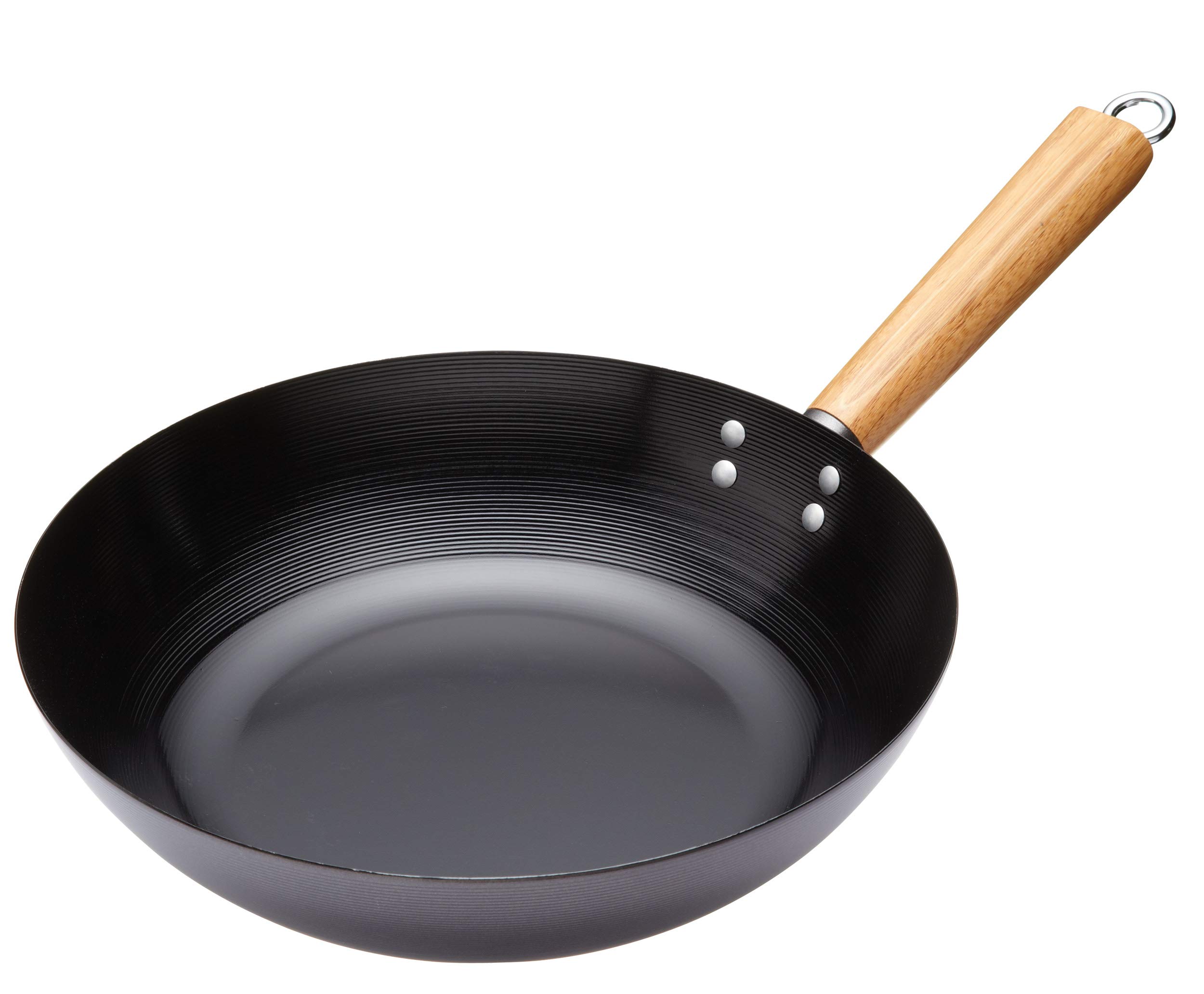 KitchenCraft World of Flavours Non Stick Wok with Wooden Handles, Induction Safe, Carbon Steel, 3 cm