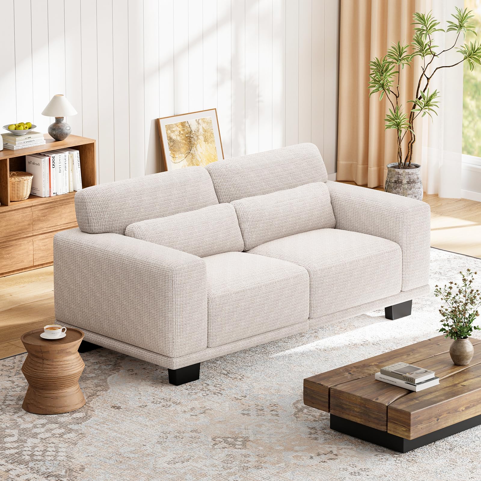 Photo 1 of **DIRT. SCRAPES**Marsail 65 Inch Loveseat Sofa, 2-Seater Modern Comfy Couch with Deep Seats, Upholstered Linen Couches for Living Room, Bedroom, Office,Apartment, Beige