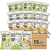 Caulipuffs, Variety Pack Puff Snack - gluten free snacks individual packs, (Box of 12, 0.75oz bags - 4 bags each of Salt &amp; Pepper, Honey-BBQ, and White Cheddar Cheese Puffs)