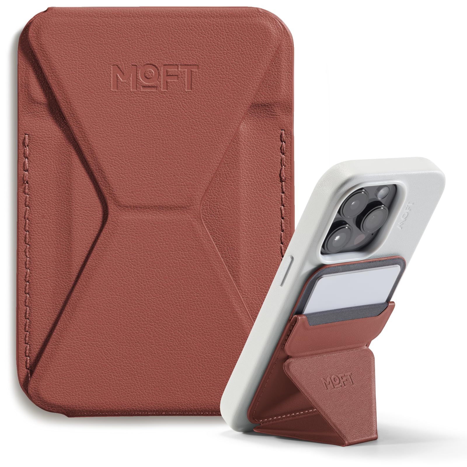 MOFT Snap Magnetic Phone Stand Magsafe Compatible Wallet for iPhone 17 16 15 14 13 12 Series, with 3 Viewing Angles, Enhanced Magnetic Strength, 2 Card Holder, Brown