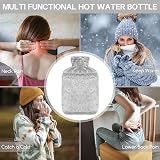 Jsdoin 2L Hot Water Bottle with Faux Fur Cover Gray Leakproof UK view 7